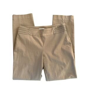 JM Collection Stretch Taupe‎ Career Pants Wide Waistband Stud Detail Size M